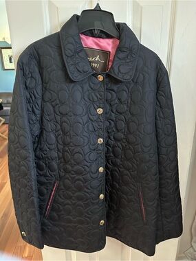 Coach Black Quilted Puffer Jacket with Pink Lining